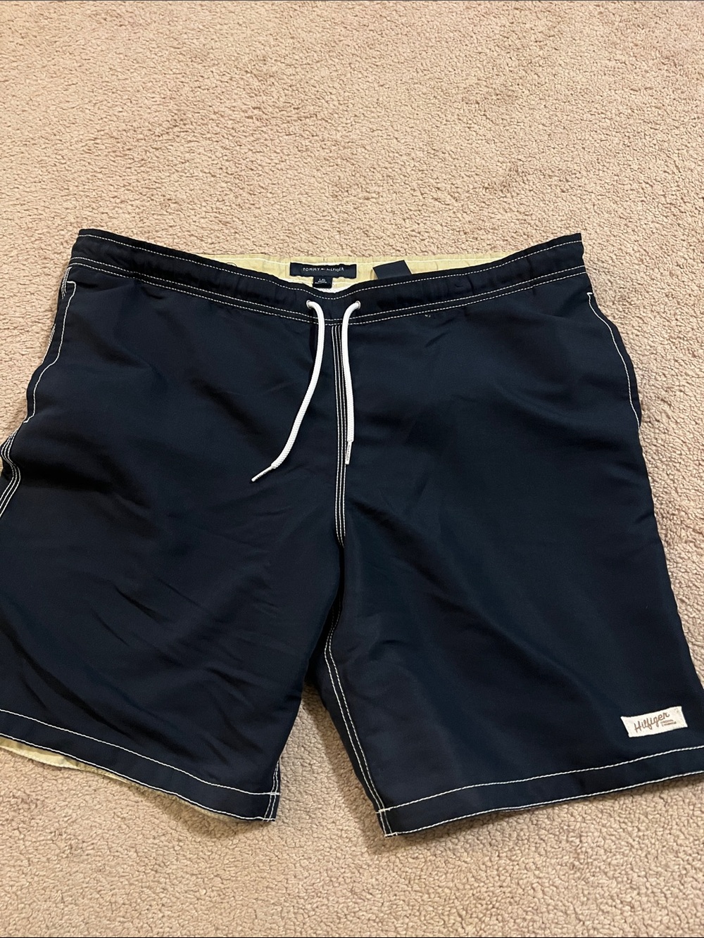 Tommy Hilfiger Mens Navy Blue Swim Trunks with White Drawstring